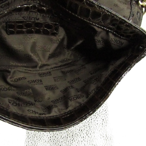 Michael Kors Crocodile Pattern Brown/Gold Patent Leather Baguette Bag - Picture 13 of 15